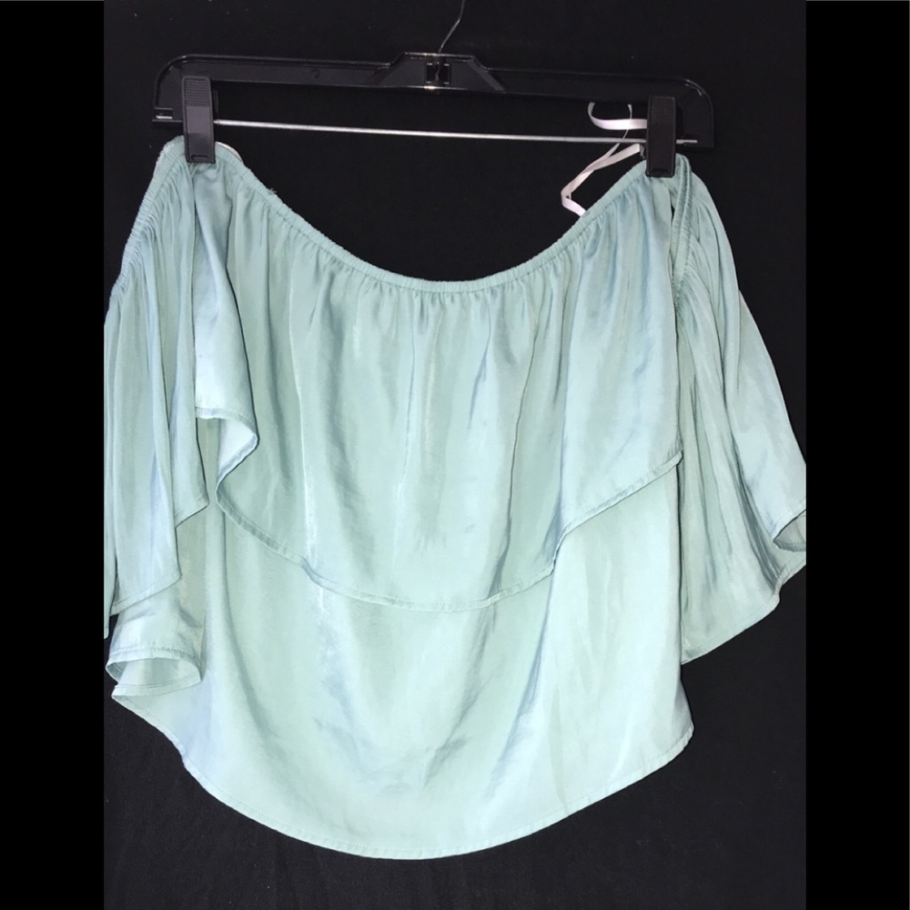 Light blue silky off shoulder top 😇